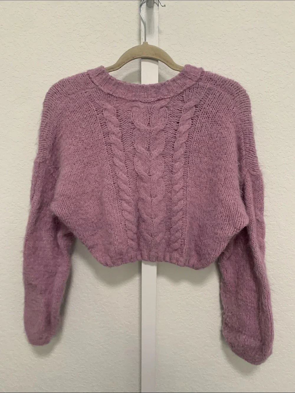 Free People Willow Lavender Cropped Cable-Knit Button Cardigan Sweater